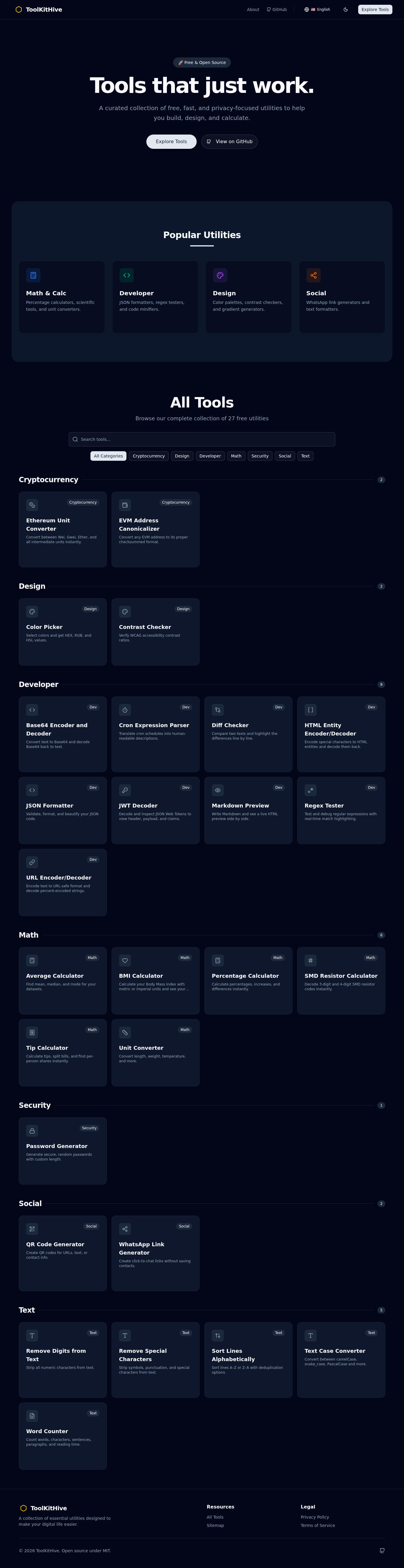 Toolkit Hive Website full-page website capture
